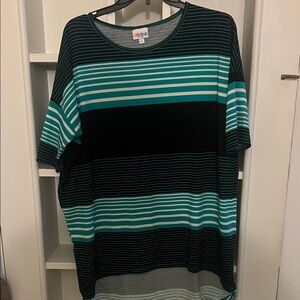Lula Roe Striped Teal and Black T-Shirt